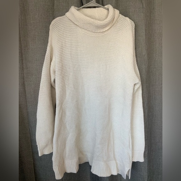 Lands End Cowl Neck Long Knit Oversized Sweater Ivory Womens Medium - Picture 1 of 4